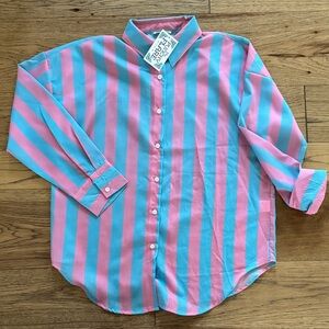 😊Striped Button-Up Shirt in Pink and Turquoise